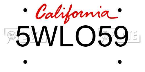 5WLO59 California License Plate