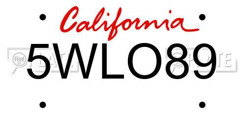 5WLO89 California License Plate