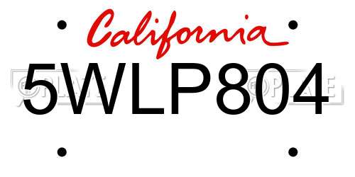 5WLP804 California License Plate