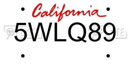 5WLQ89 California License Plate