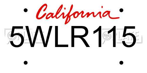 5WLR115 California License Plate