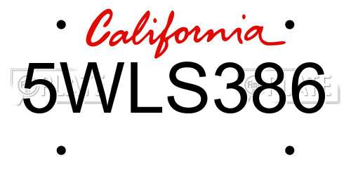 5WLS386 California License Plate