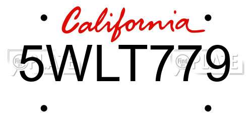 5WLT779 California License Plate