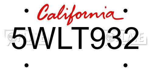 5WLT932 California License Plate