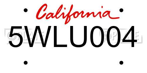 5WLU004 California License Plate
