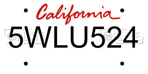 5WLU524 California License Plate