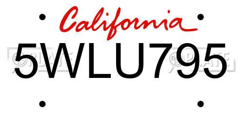 5WLU795 California License Plate