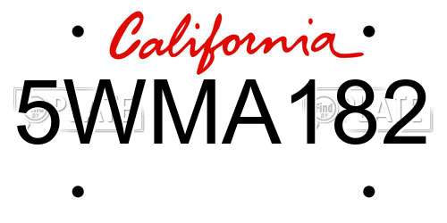 5WMA182 California License Plate