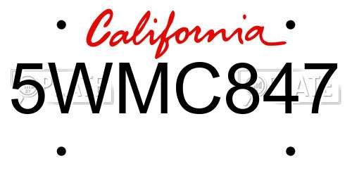 5WMC847 California License Plate