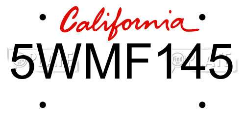 5WMF145 California License Plate