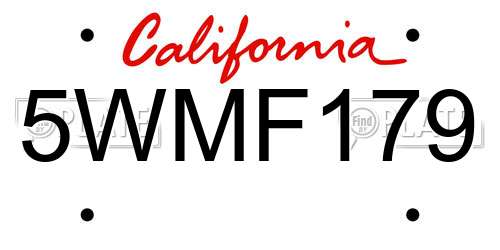 5WMF179 California License Plate