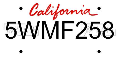 5WMF258 California License Plate