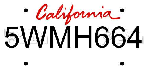 5WMH664 California License Plate