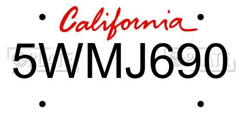 5WMJ690 California License Plate
