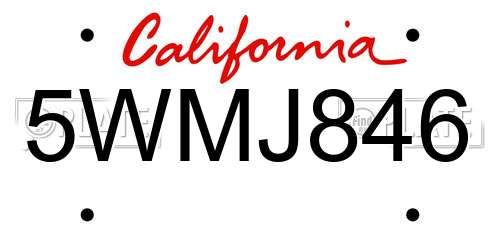 5WMJ846 California License Plate