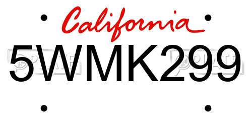 5WMK299 California License Plate