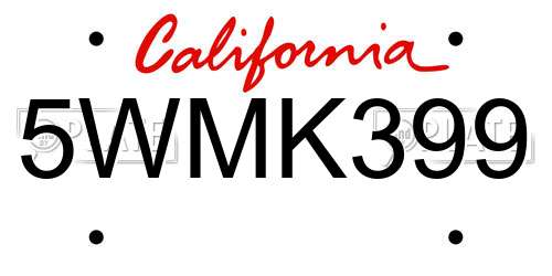 5WMK399 California License Plate