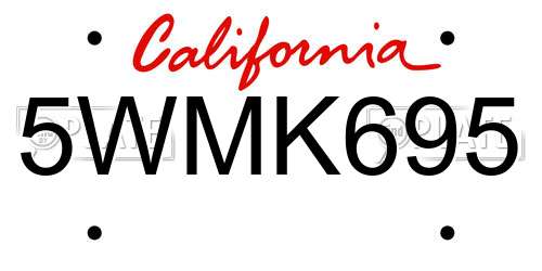 5WMK695 California License Plate
