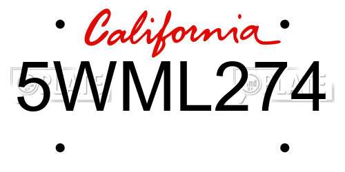 5WML274 California License Plate