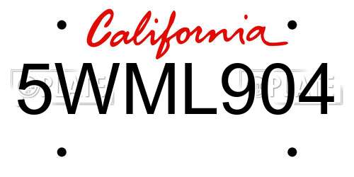 5WML904 California License Plate