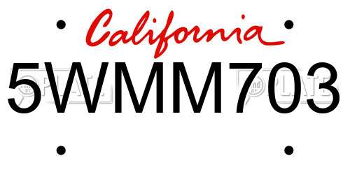 5WMM703 California License Plate