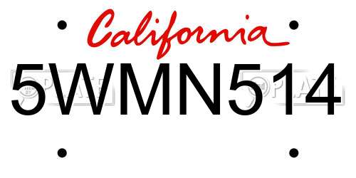 5WMN514 California License Plate