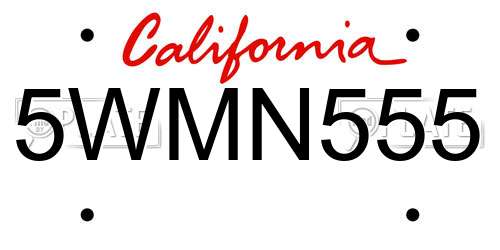 5WMN555 California License Plate