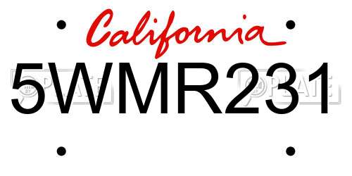 5WMR231 California License Plate