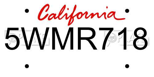 5WMR718 California License Plate