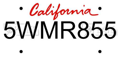 5WMR855 California License Plate