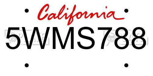 5WMS788 California License Plate