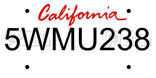 5WMU238 California License Plate