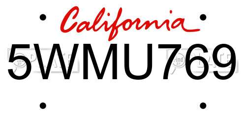 5WMU769 California License Plate