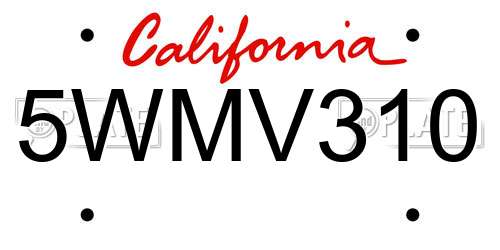 5WMV310 California License Plate