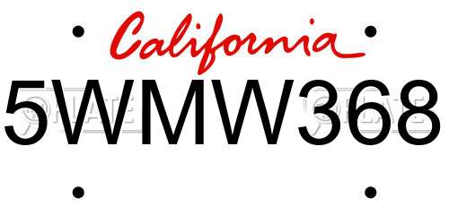 5WMW368 California License Plate