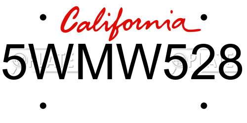 5WMW528 California License Plate