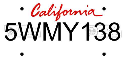 5WMY138 California License Plate