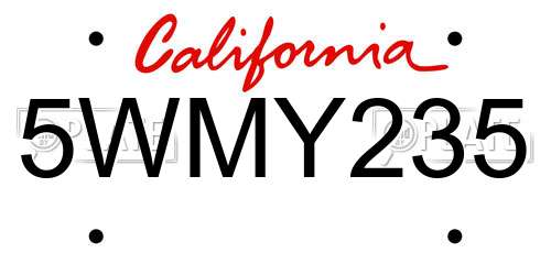 5WMY235 California License Plate