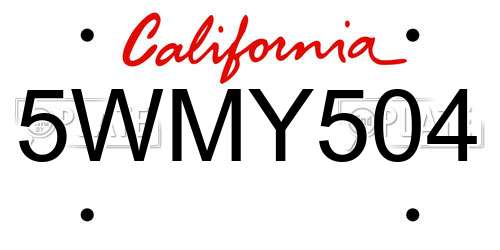 5WMY504 California License Plate