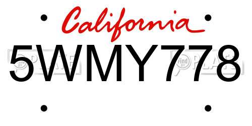 5WMY778 California License Plate
