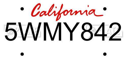 5WMY842 California License Plate