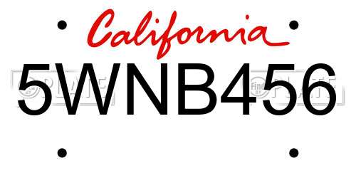 5WNB456 California License Plate