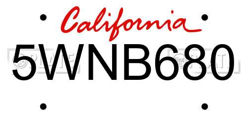 5WNB680 California License Plate