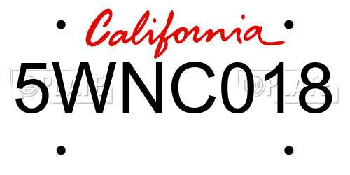 5WNC018 California License Plate