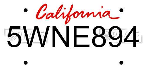 5WNE894 California License Plate