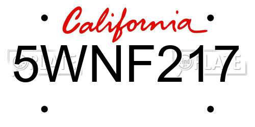 5WNF217 California License Plate