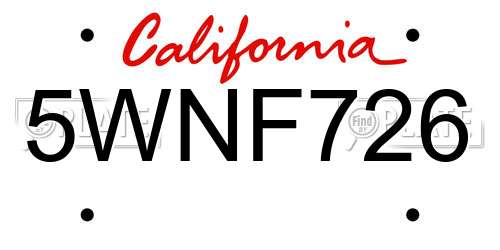 5WNF726 California License Plate