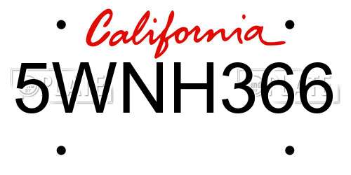 5WNH366 California License Plate