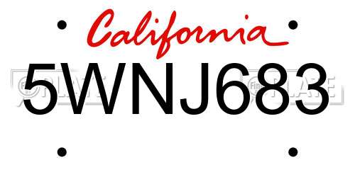 5WNJ683 California License Plate