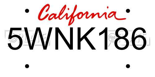 5WNK186 California License Plate